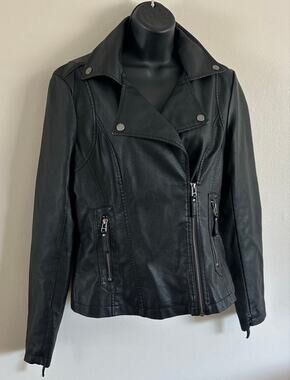 Max Studio Women’s Small Black Faux Leather Moto Motorcycle Biker Jacket
